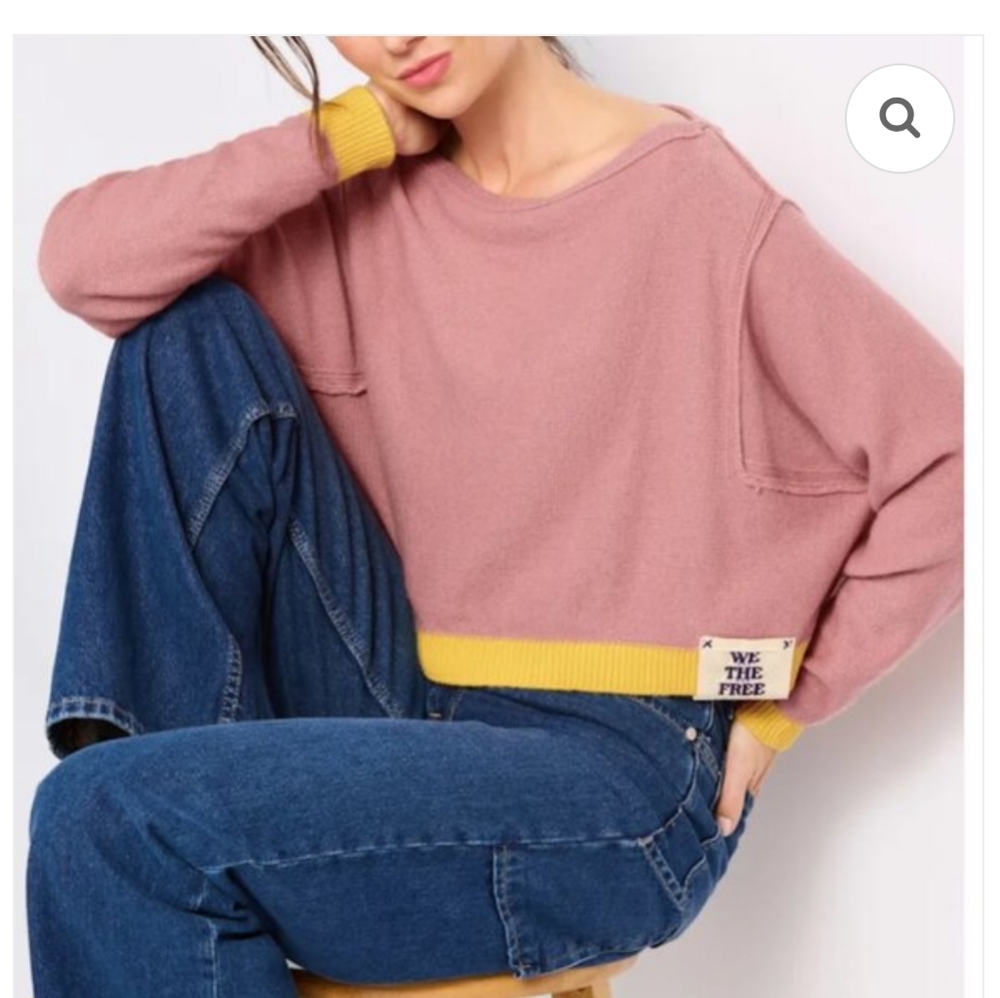 We The Free By Free People Into The Blue Pullover Sweater In Rose Blush Combo